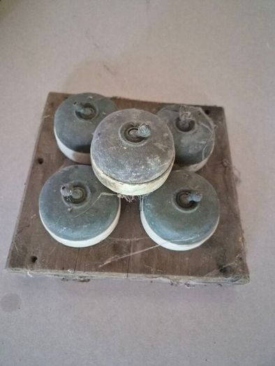 Set of Five Antique Porcelain and Brass Light Switches