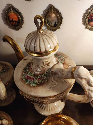 Vintage Italian Capodimonte Porcelain Tea Set-Gold & Floral Decoration