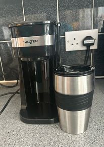 Salter one cup coffee maker with travel mug.  Only used 3 times so perfect condition.
