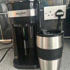 Salter one cup coffee maker with travel mug.  Only used 3 times so perfect condition.