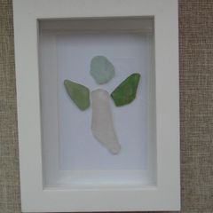 Seaglass picture, Angel frame, Shadow box frame,Home decor, Gift