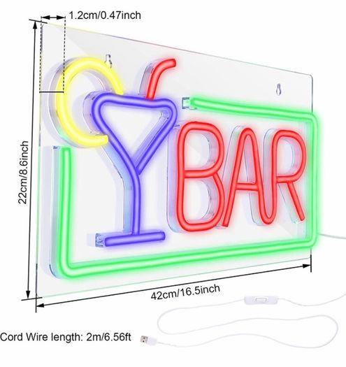Neon Open Sign, Neon BAR Sign Light 42cm L X 22cm W X 1.2cm (FREE POSTAGE)