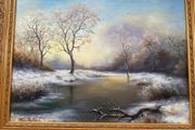 Vintage Framed Oil Painting Winter Landscape (Ornate Gilt Frame)