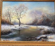 Vintage Framed Oil Painting Winter Landscape (Ornate Gilt Frame)