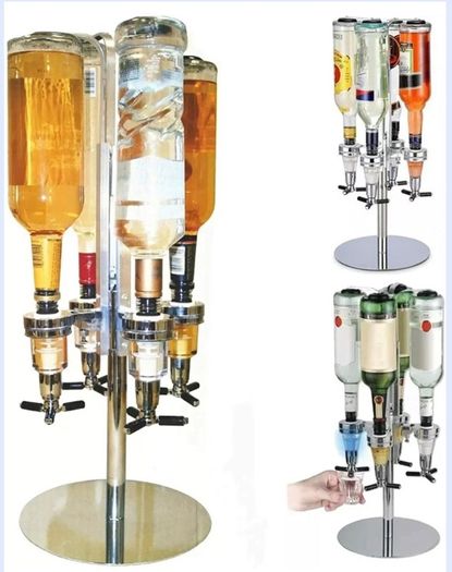 NEW 4 Bottle Rotary Stand Bar Butler Drinks Optic Dispenser Spirits Steel