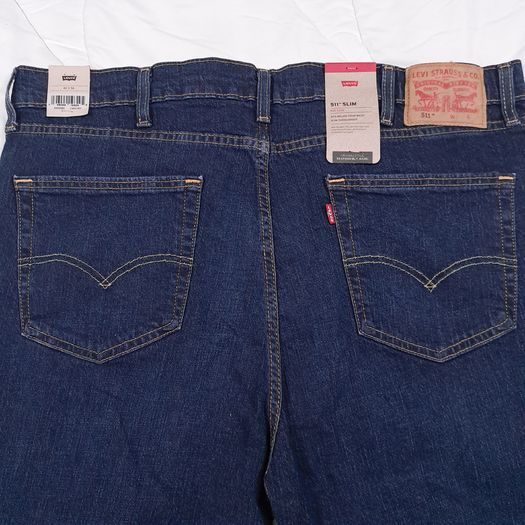Levi's Dark Wash Indigo Navy Blue 511 Slim Straight Leg Jeans W42/L34