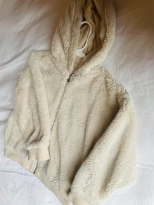 Girls Tesco F&F fluffy faux fur cream ivory hooded jacket 9 10