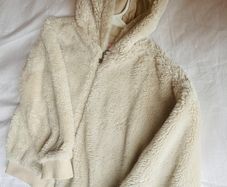 Girls Tesco F&F fluffy faux fur cream ivory hooded jacket 9 10