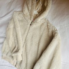 Girls Tesco F&F fluffy faux fur cream ivory hooded jacket 9 10