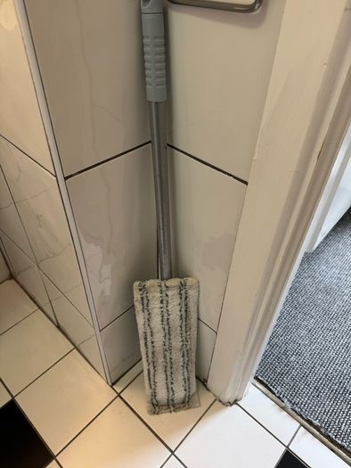 Various cleaning items and shirt hangers