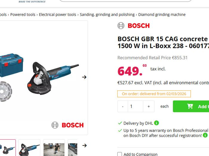 Bosch GBR 15 Cag Concrete Sander 125mm 1500W