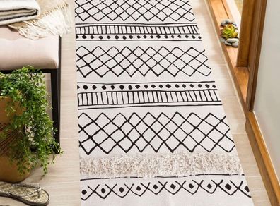 Cotton Area Rug Runner for Hallway, Throw Rugs for Bedroom, Woven Area Rug Indoor, Runner Rug for Kitchen