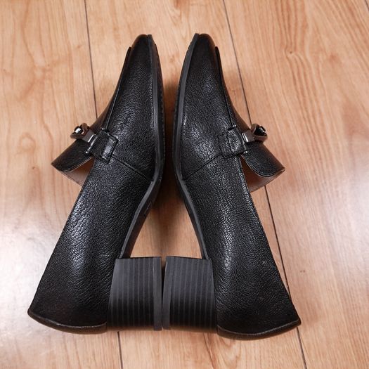 Caprice Black Grained Leather Heeled Loafers 5UK/38EU/24.4cm