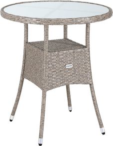 Polyrattan Side Table / Garden Table with Frosted Glass Table Top - 60-80 cm - Choice of Colours, 60cm, Grey / Beige