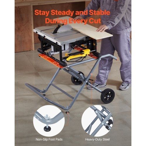 Portable Table Saw Stand, 159 kg/350 lbs Load Capacity, Rolling Foldable Table Saw Table with 203 mm/8 inches Rubber Wheels, Heavy Duty Construction