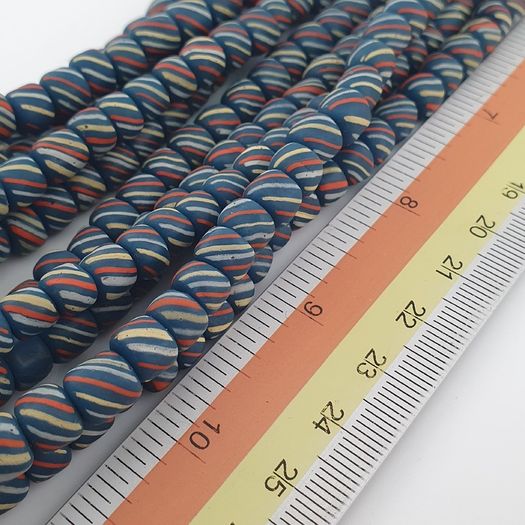 Vintage Afircan Style MultiColor Stripe Blue 7mm-8mm Glass beads Necklace Strand
