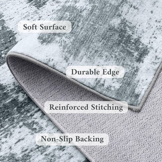 Modern Abstract Area Rugs Living Room 200x280cm, Machine Washable Non-Slip Short Pile Rug, Durable Faux Wool Carpet for Bedroom, Dining Room, Home Office, Grey