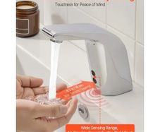 Touchless Bathroom Sink Faucet, Automatic Motion Sensor Restroom Toilet Faucet Cold Water with Single Hole, Battery Operated for 9.5 mm Pipe Commercial Lavatory,Chrome Plated Silver