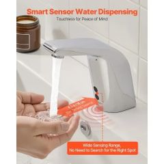 Touchless Bathroom Sink Faucet, Automatic Motion Sensor Restroom Toilet Faucet Cold Water with Single Hole, Battery Operated for 9.5 mm Pipe Commercial Lavatory,Chrome Plated Silver