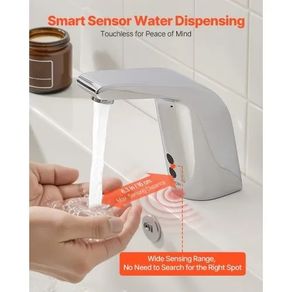 Touchless Bathroom Sink Faucet, Automatic Motion Sensor Restroom Toilet Faucet Cold Water with Single Hole, Battery Operated for 9.5 mm Pipe Commercial Lavatory,Chrome Plated Silver