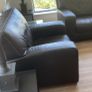 Brown leather, two seater sofa and chair Image 4