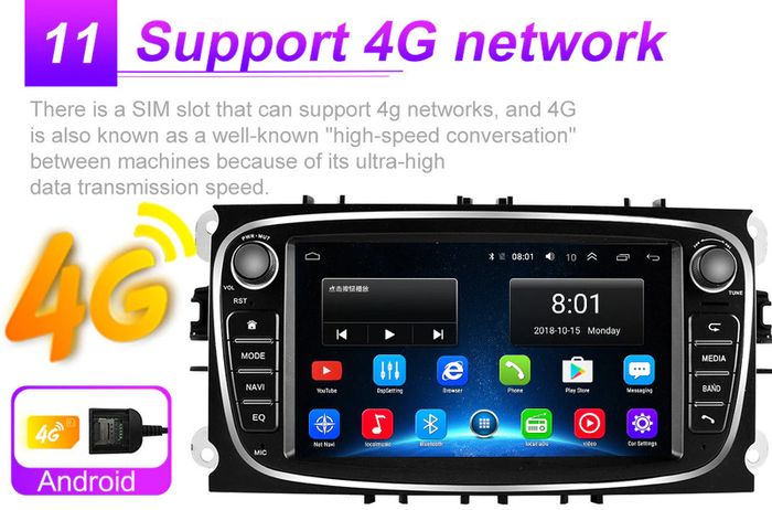4G Android 8.1 2 Din Car Radio bluetooth multimedia video player For Ford Focus S-Max Mondeo 9 Kuga Galaxy C-Max navigation GPS audio 2din