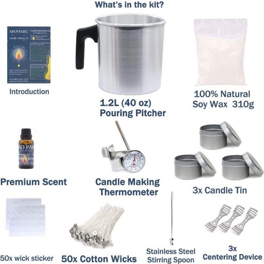 Complete Candle Making Kit for Adult, Candle DIY Set with Premium Scent, Soy Wax, Candle Tin, 1.2L Wax Melted Pot, Thermometer, 50PCS Candle Wicks and More (FREE POSTAGE)