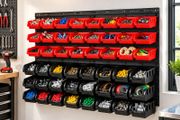 Wall-Mounted Storage Bins Organiser, 48-Bin Parts Rack for Screws, Nuts, Bolts, Nails &amp; Small Tools, Black and Red