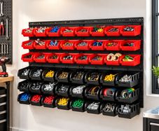 Wall-Mounted Storage Bins Organiser, 48-Bin Parts Rack for Screws, Nuts, Bolts, Nails & Small Tools, Black and Red