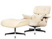 PRO W Ashwood Replica Lounge Chair with Ottoman White Lather Ashwood Wood Genuine Leather Chaise for Living Room