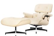 PRO W Ashwood Replica Lounge Chair with Ottoman White Lather Ashwood Wood Genuine Leather Chaise for Living Room