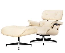 PRO W Ashwood Replica Lounge Chair with Ottoman White Lather Ashwood Wood Genuine Leather Chaise for Living Room