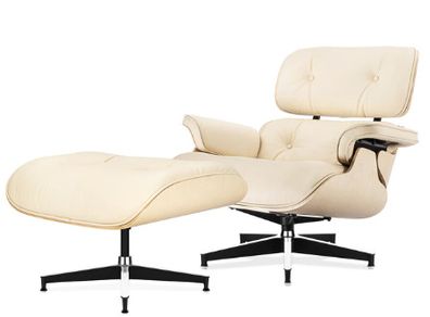 PRO W Ashwood Replica Lounge Chair with Ottoman White Lather Ashwood Wood Genuine Leather Chaise for Living Room