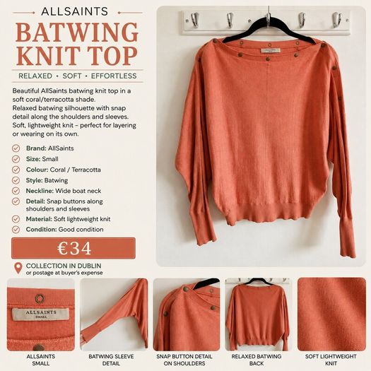 ALLSAINTS Coral/Terracotta Batwing Knit Top