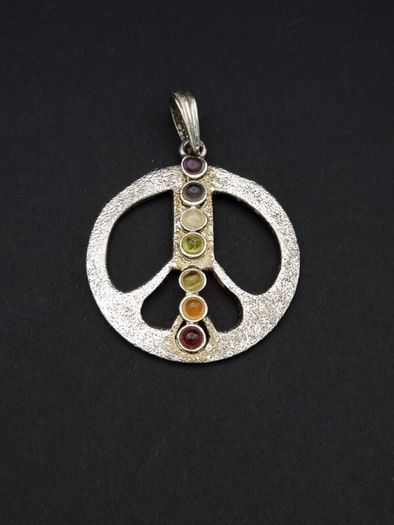 Vintage 925 Silver & Natural Gemstones Multicolor Chakra Pendant