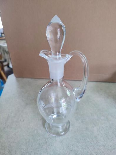 Vintage Hand Blown Cut Glass Set of 2 Small Glass Decanters for Oil and Vinegar or wine carafe.