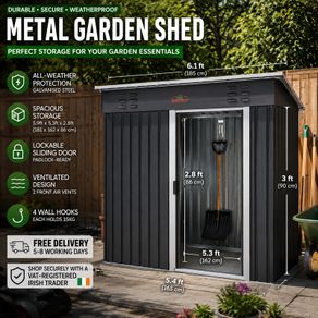 Metal Garden Shed 6.1ft x 5.4ft x 3ft with Sliding Door & Tool Storage