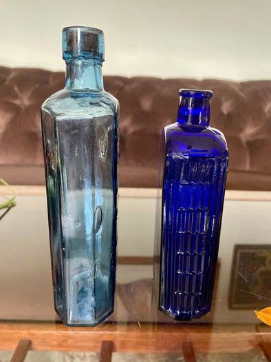 Antique Cobalt & Sky Blue Apothecary Bottles Late 19th Century Victorian