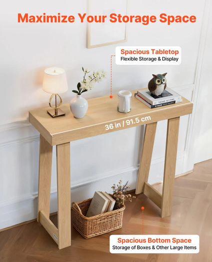 91.5 cm Console Table, Modern Desk Behind the Couch, Wooden Rectangle Entrance Desk, Narrow Long Sofa Table Accent Stand, Ideal for Hallway
