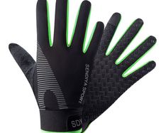 Touchscreen Sports Gloves Black Green Anti Slip Breathable