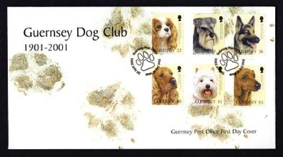 2001 Guernsey Centenary of Guernsey Dog Club Commemorative Stamps Official First Day Cover (FDC)