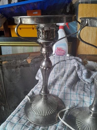 vintage pair of silver plate lamps
