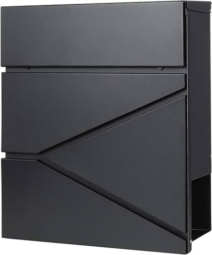 NEW SALE | Metal Wall Mounted Letterboxes with Key Lock, Large Mail Box with Newspaper Compartment, Black, 13" x 14 2/5" x 4 1/5"