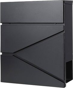 NEW SALE | Metal Wall Mounted Letterboxes with Key Lock, Large Mail Box with Newspaper Compartment, Black, 13" x 14 2/5" x 4 1/5"