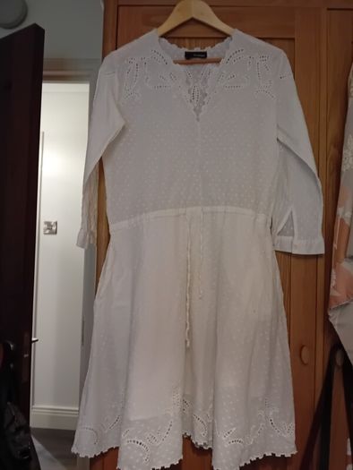 The Kooples Women's White Stitched Dots Embroidered Lace Cottagecore Dress M
