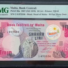 Malta | 10 Liri | 1967 | P.36a | C4 672556 | Choice UNC EPQ