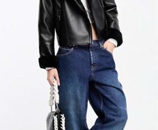 Stradivarius Black Faux Leather Moto Aviator Jacket Size M New with Tags