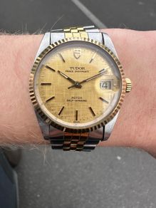1990 Tudor Prince Oysterdate 18ct gold bezel and crown and papers