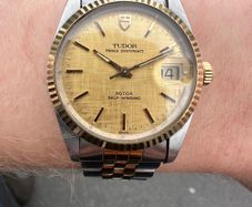 1990 Tudor Prince Oysterdate 18ct gold bezel and crown and papers