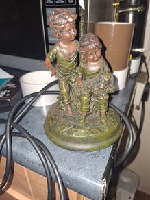 Vintage Working Table Lamp Sculpture of a Boy and Girl with Puppy, Postage available or Collection,